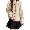 Koreanischer Stil Herzknopf Zopfstrick-Cardigan mit Puppenkragen für Damen, perfekt für Herbst und Winter