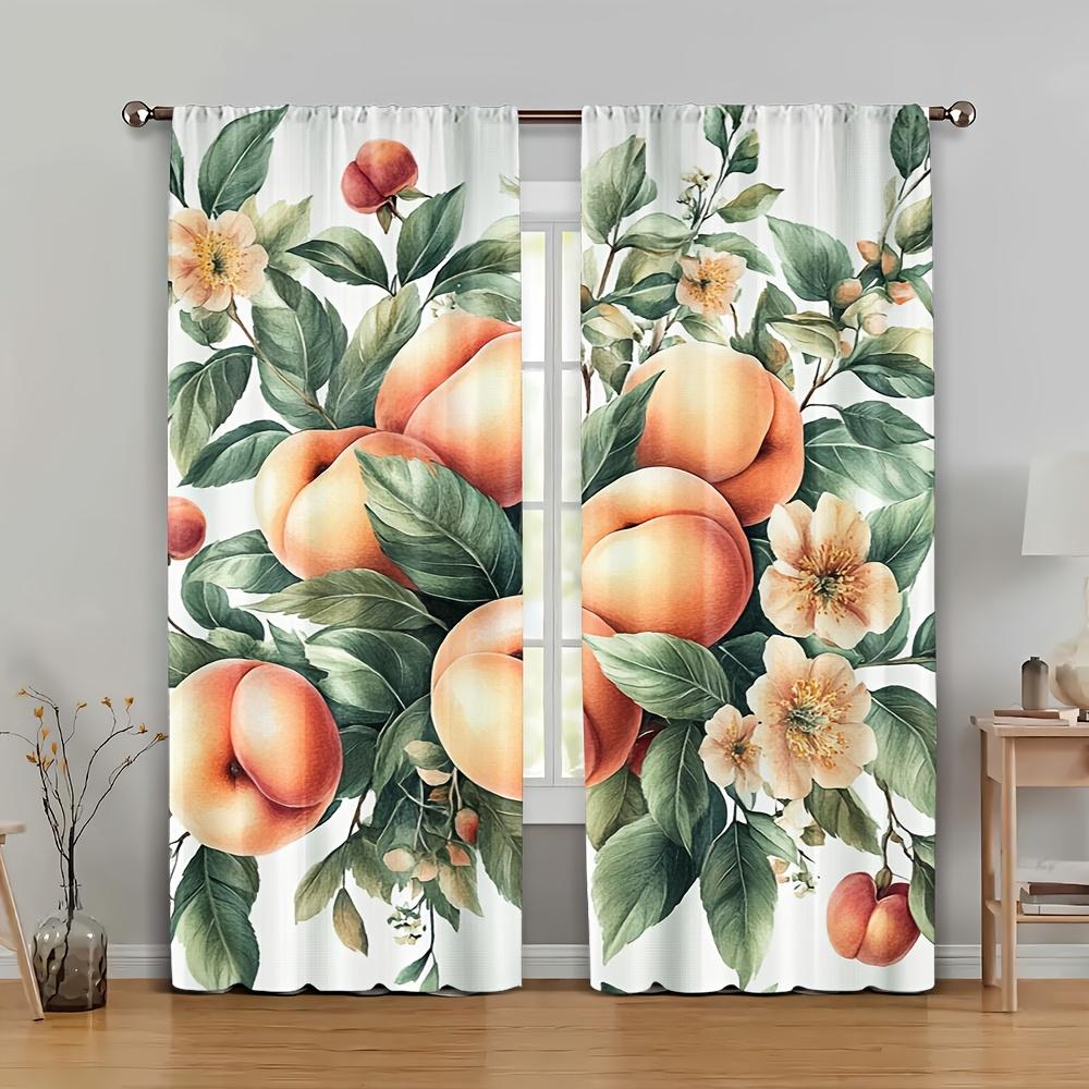 

Peach Floral Print Curtains Polyester Fabric Suitable Bedroom Living Room Decoration Made Of Machine Washable Great Window Treatment W100*H70(CM)-Rod Pocket&2PCS