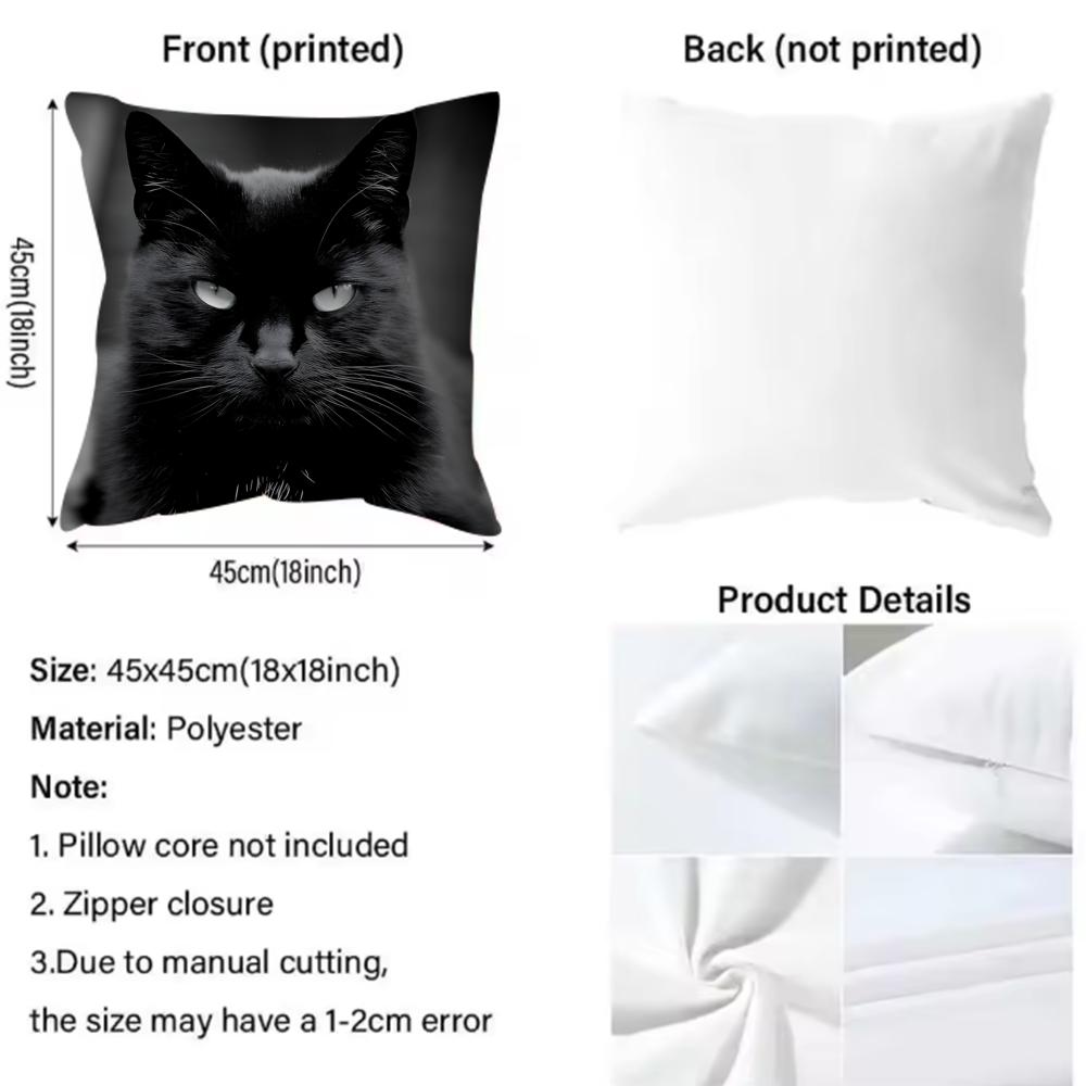Popular Black Cat Cushion Cover Soft Washable Pillow Case Multi-Scene For Couch Bed Travel Office Use