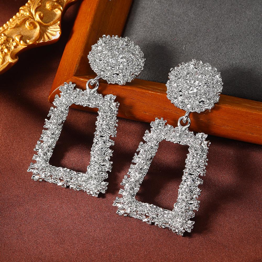 Retro Metallic Geometric Alloy Earrings: Bold, Creative Design for Women