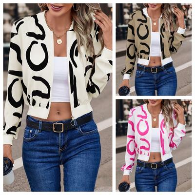 Women's Geometric Pattern Print Design Niche Minimalist Long Sleeve Straight Commuter Casual Women's Jacket