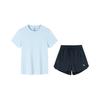 Logo Regular Sleeve Round Neck Short Sleeve Solid Fit Mid Waist Shorts Casual Set Women Sets 962427201-2