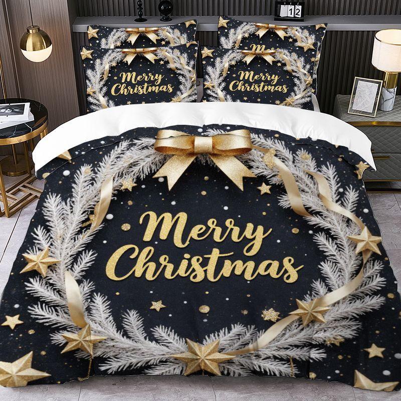 

Christmas-Themed Printed Duvet Cover And Pillowcase Set Santa Claus Reindeer Sleigh Christmas Tree Snowflakes 2Pcs/3Pcs Bedding EU Single(135*200cm)3pcs