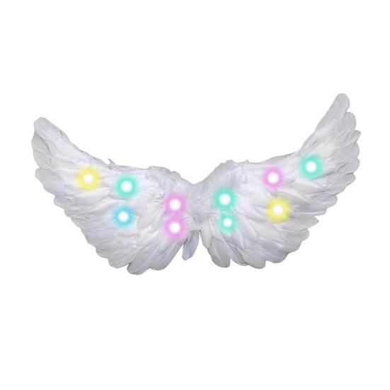Halloween LED Angel Wing Light Up Angel Feather Wings with Elastic Straps Fairy Cupid Wings Cosplay Costume for Kids Girls Women