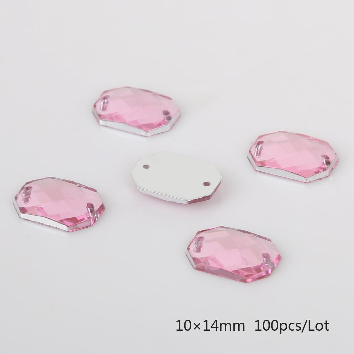 

100 шт./пакет, стразы для шитья с плоской задней частью, пришивные кристаллы, камни, акриловые бусины, стразы для рукоделия, украшения для скрапбукинга 10x14mm 100pcs розовый