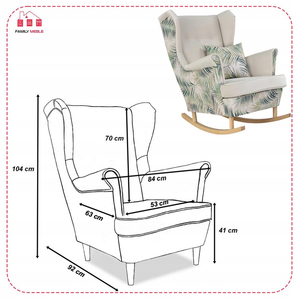 Fotel uszak Ari Print Duo bujany skandynawski Family Meble beż liście