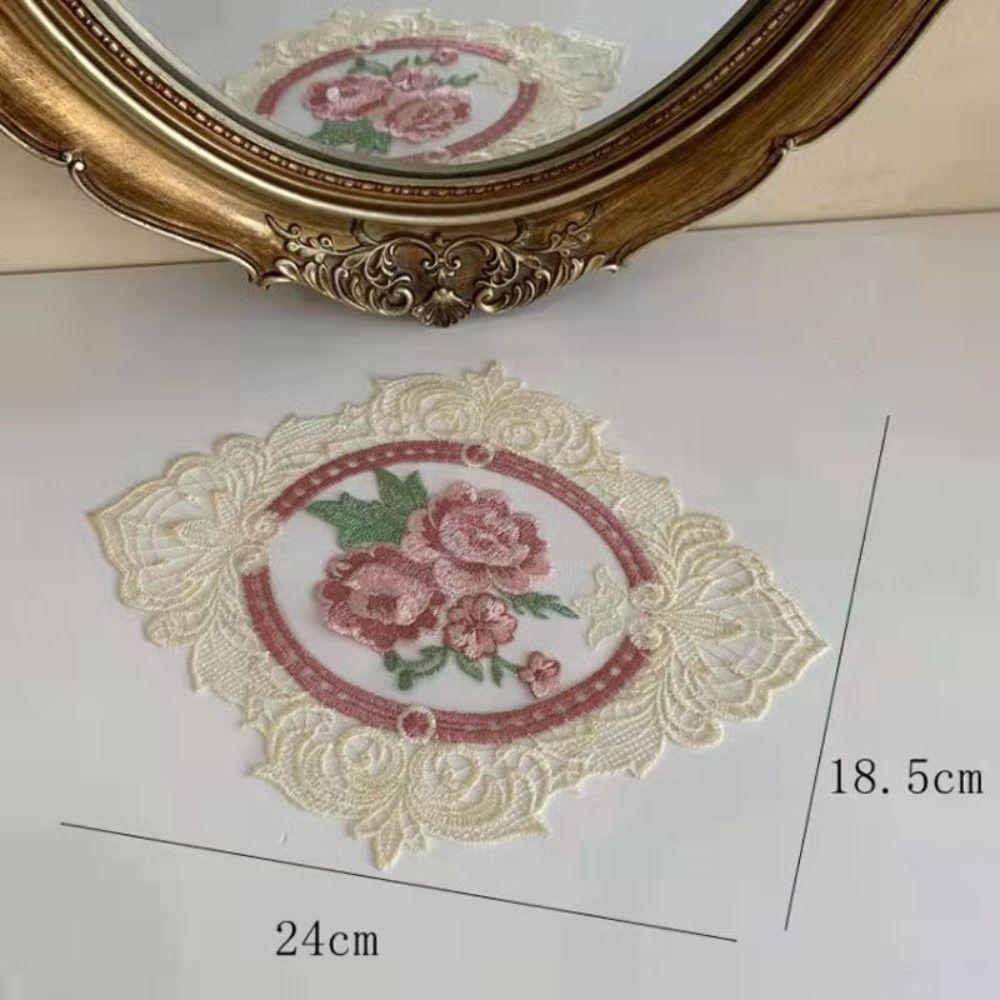 Ovaler Vintage-Spitzen-Stickerei-Untersetzer, Hitzeschutz, Foto-Requisiten, Tischdecke, Europäischer Stil, Kaffee-Getränke-Pad für Heimdekoration