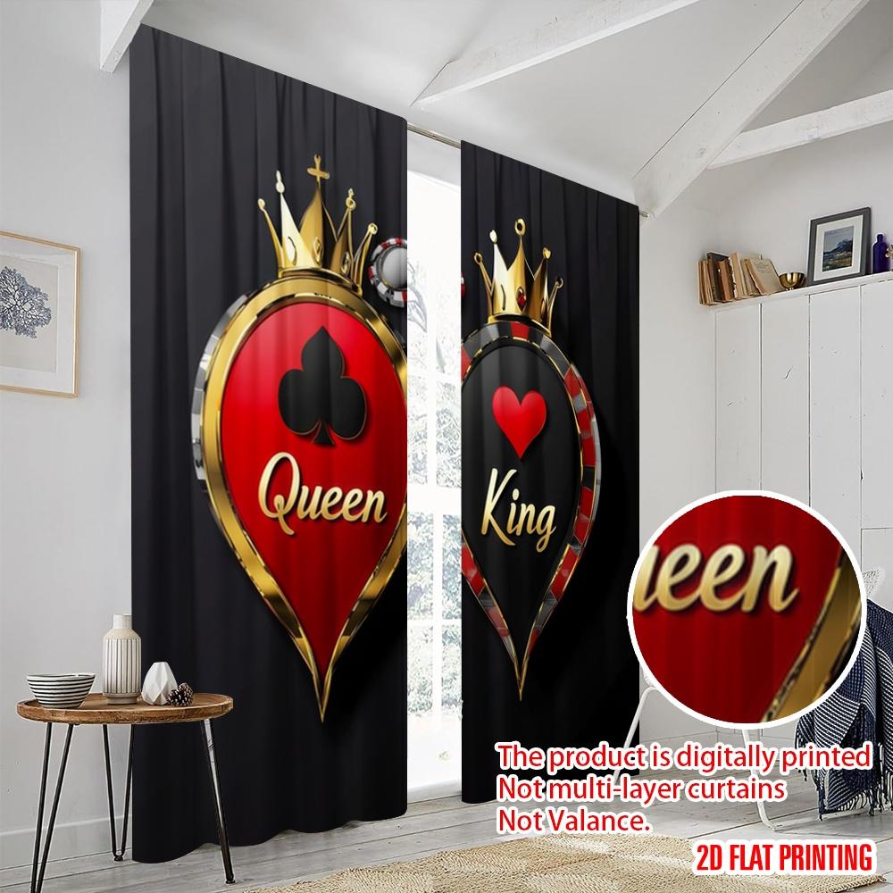 2Pcs,2D Plane Printing Minimalist Curtains Royal Cards Duo Polyester (Without Rod) Gifts Use For Bedroom, Living Room, Office,