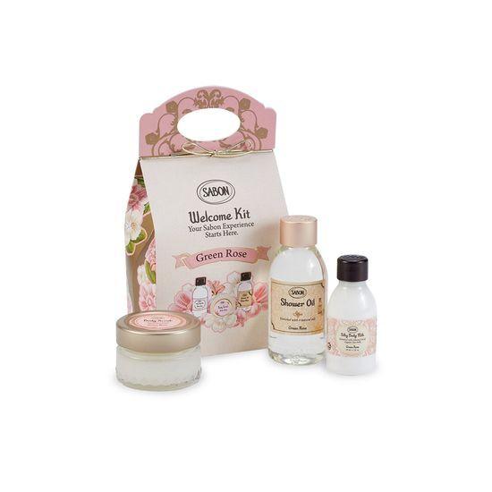 Sabon Welcome Kit Green Rose Planning (Shower Oil 100ml + Body Scrub 60g + Silky Body Milk 50ml)