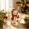 Unique Christmas Party Drinkware 330ML Glass Water Cup, Wreath/Santa Claus/Elk/Stockings/Snowman Pattern Holiday Glassware Limited Edition Gift