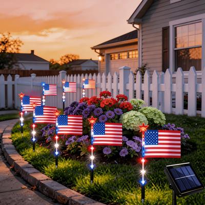 Patriotic Flag LED Pathway Stake Lights Independence Day Solar Light Waterproof Easy Installation Garden Stake for 4th of July & Memorial Day