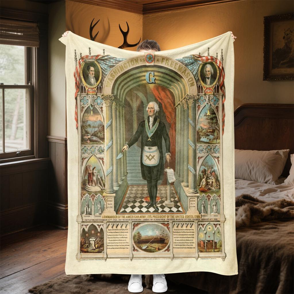 1PC  Freemason Poster Masonic Symbols  Soft Comfortable Throw Blanket Suitable All Seasons Great Gift Idea Home Office Travel