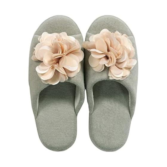 Senko S.D.S Comfort Slippers with Flower Motif Approx. 23.5cm Gray SALON de SOIREE 49391