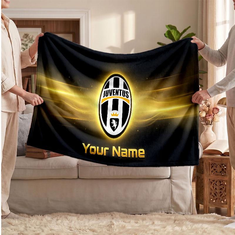 Juventus FC Personalisierte Fleecedecke Mit Fußballlogo, Benutzerdefinierter Name Text Weich Warm Home Überwurfdecke