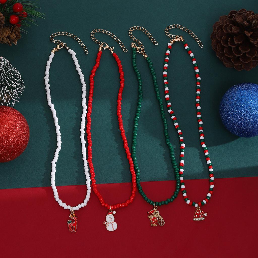 Santa Claus Crutches Christmas Hat Snowman Beaded Necklace Creative Niche Christmas Set