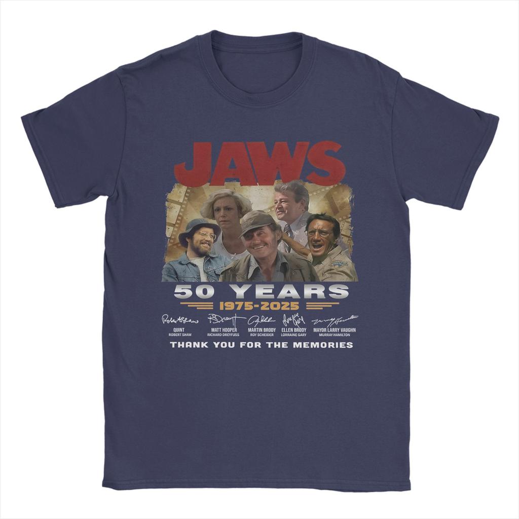 Men Women 50th Anniversary Jaws 1975 Retro Movie T Shirt 100% Cotton Printed T-Shirt  Top Clothing