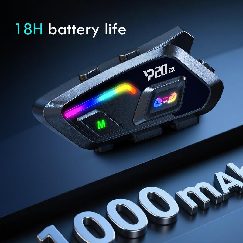 P20 Motorcycle Helmet Headset Bluetooth Hands Free Call Waterproof 500m Intercomunicador Speaker Earphone Wireless Phone Earphone 1000mAh With RGB