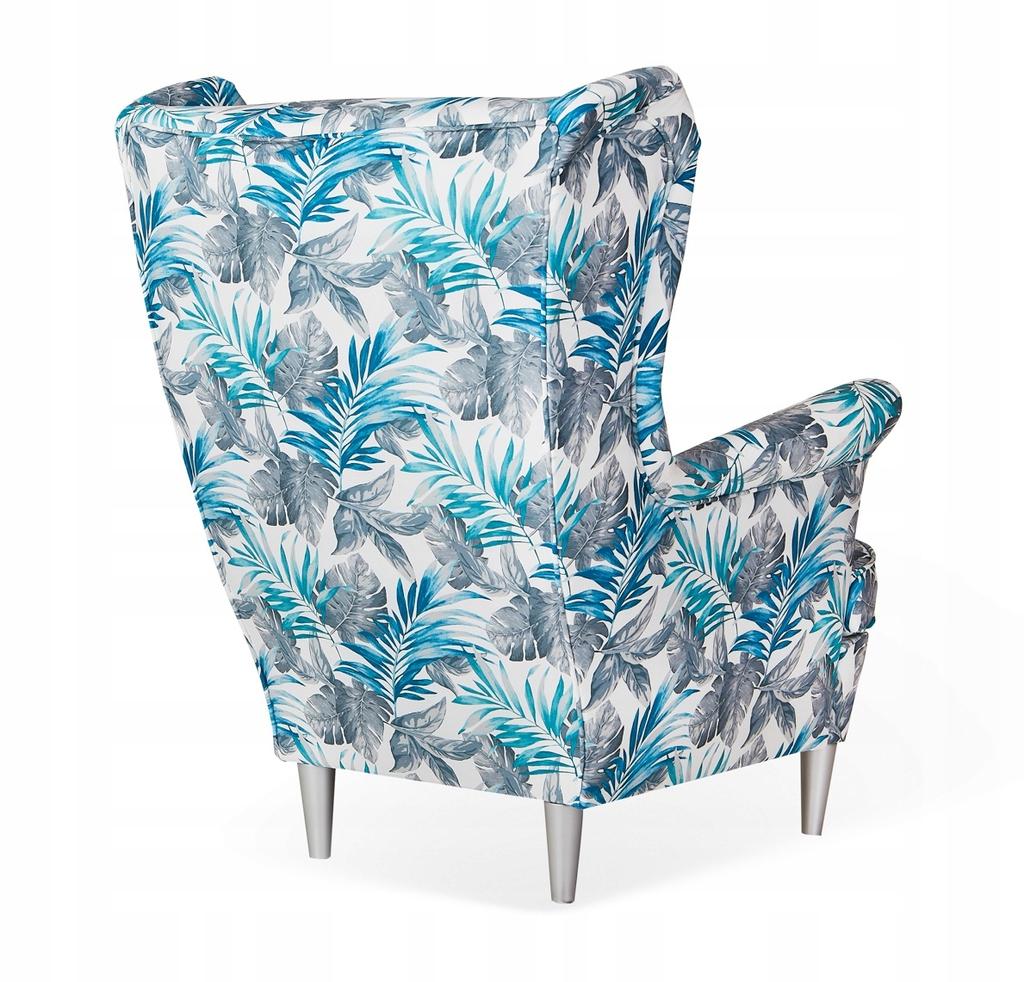 ARI PRINT Scandinavian Family Furniture Wing Chair, Grey-blue Leaves