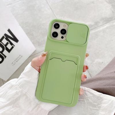 Camera Protector Push with Card Holder Phone Case for IPhone 14 15 16 Pro Max 13 12 Mini 11 X XR XS 7 8 Plus Protective Cover