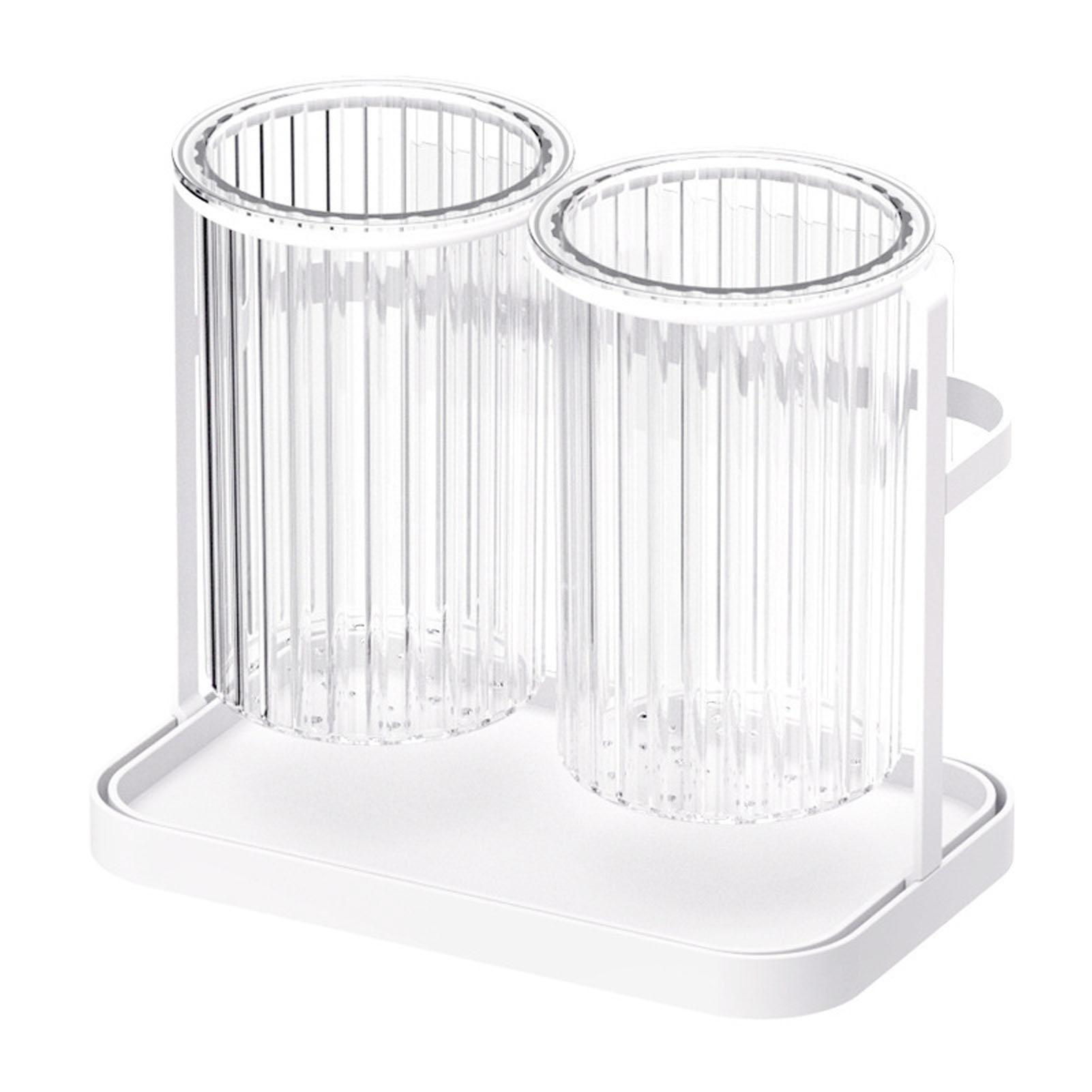 

Utensil Holder Organizer for Countertop Chopstick Drainage Box 2 Divided Compartments Chopsticks Storage Holder White