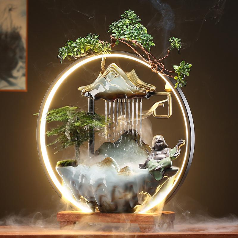 Lucky Water Fountain Decoration Creative Home Lamp Ring Backflow Incense Office Entrance Fortune Desktop Opening Gift