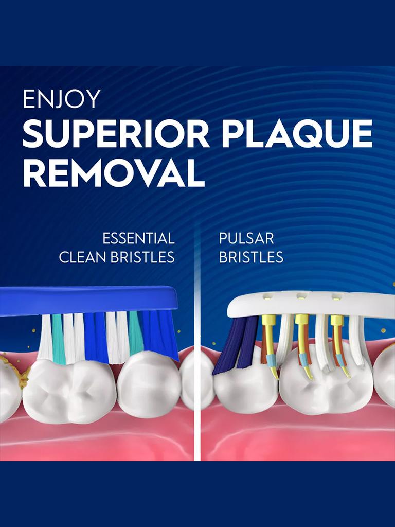 ORAL B Pro-3D White Pulsar Batteriebetriebene Vibrations-Elektrozahnbürste 2er-Pack Vibrierende Borsten Schlanker Griff mit integriertem Netzteil