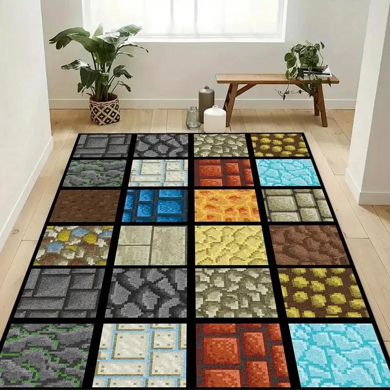 Cartoon Pixel Farm Floor Carpet Cartoon Pixel Pattern Floor Mat for Game Room Man's Cave Bedroom Bedside Rug Kids Play Area Rug