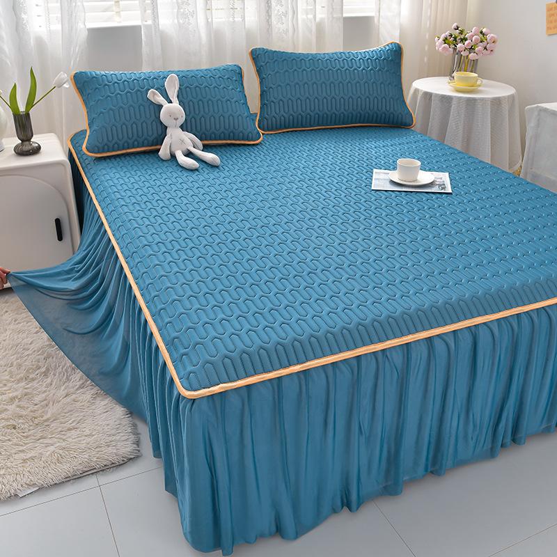 Sommer Kühlende Bettmatratzenbezug Weich Kühlendes Spannbettlaken Matratzenschoner Bezug Tagesdecke Bettrock Kissenbezug 3-teiliges Set