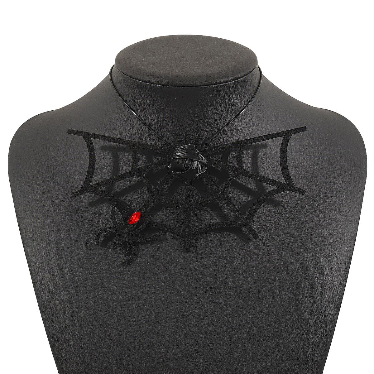

Halloween funny exaggerated fabric rose spider web necklace holiday diamond spider choker necklace