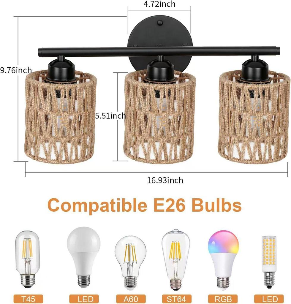 American Style Hand-Woven Faux Rattan Pendant Ceiling Light for Restaurants, Bars, and Bedrooms