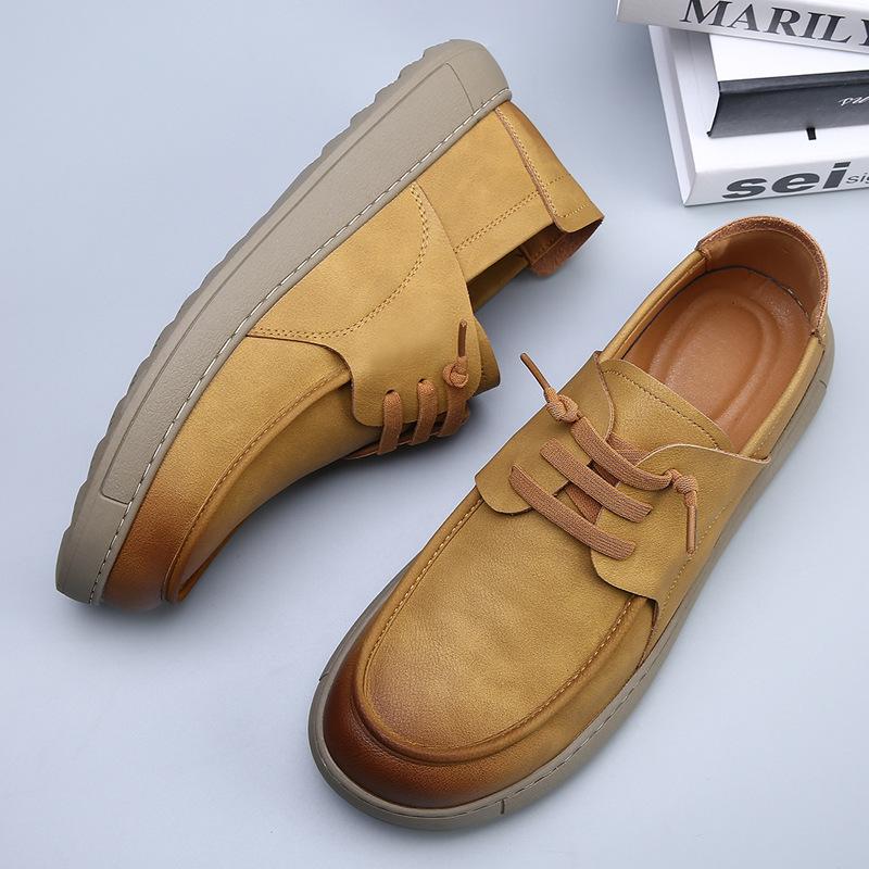 

Men s retro sports men s shoes new soft-soled breathable versatile one-pedal casual men s leather shoes 44 жёлтый