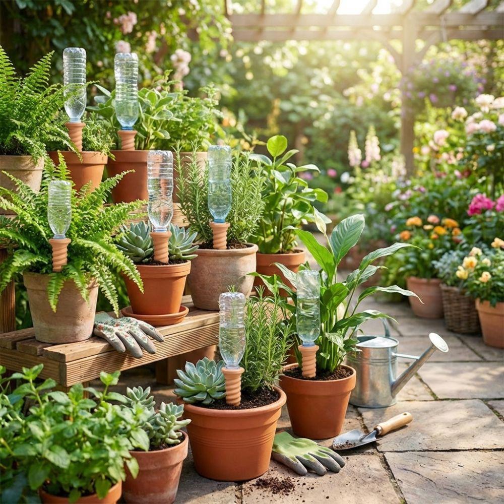 Natural Clay Self-Watering Terracotta Stakes Screws-Shaped Water Conservation Terracotta Watering Device Automatic Irrigation