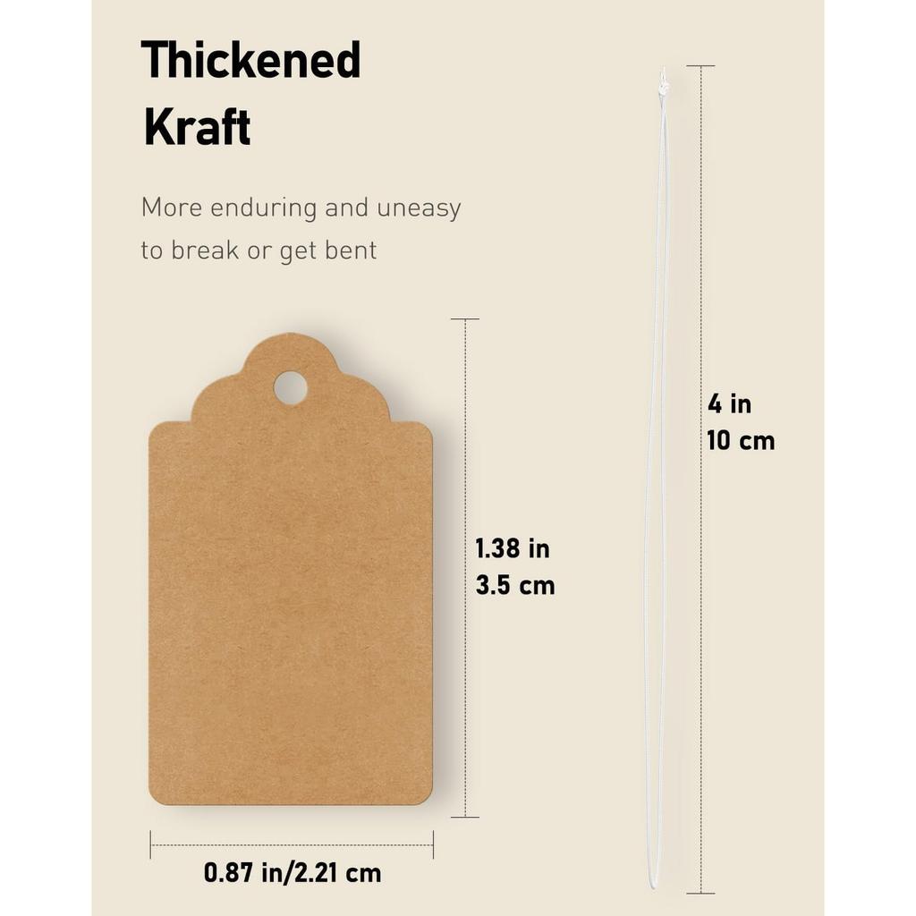 Uniclife 200 Pcs Price Tags with String Attached 1 Inch Writable Brown Kraft Paper Tags Hang Tag Price Display Labels for Pricing Clothing Jewelry