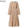 ZANZEA Women Casual Pleated Patchwork Loose Long Sleeve Dress