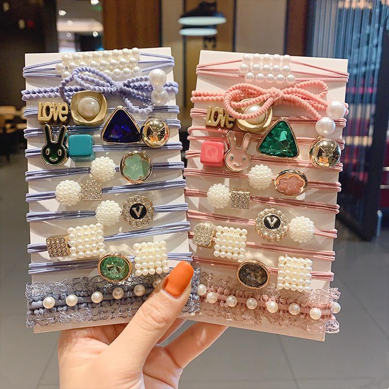 

11 шт./компл., изысканные 3 цвета, аксессуары для головного убора, детские и женские акриловые жемчужные банты, резинка, галстук, веревка для волос