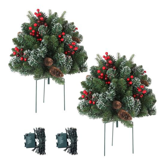Lighted Artificial Christmas Urn Filler Battery Operated Pre-lit Xmas Pine Tree with Tripod Stake And 50 LED Light Outdoor Planter Filler
