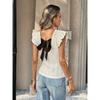 Women Casual Textured Backless Bow Tie Flying Sleeve Knit Short Sleeve T Shirt