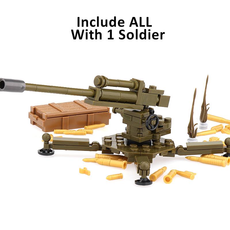 

Немецкое советское военное оружие времен Второй мировой войны, строительные блоки, фигурка солдата, противотанковая пушка, снаряд, детали, кирпичики, игрушки для детей