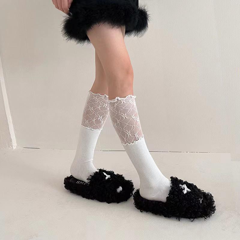 

Длинные носки с кружевным цветочным принтом, сексуальные высокие гольфы, женские летние тонкие прозрачные носки для теленка, аксессуары, подарки белый