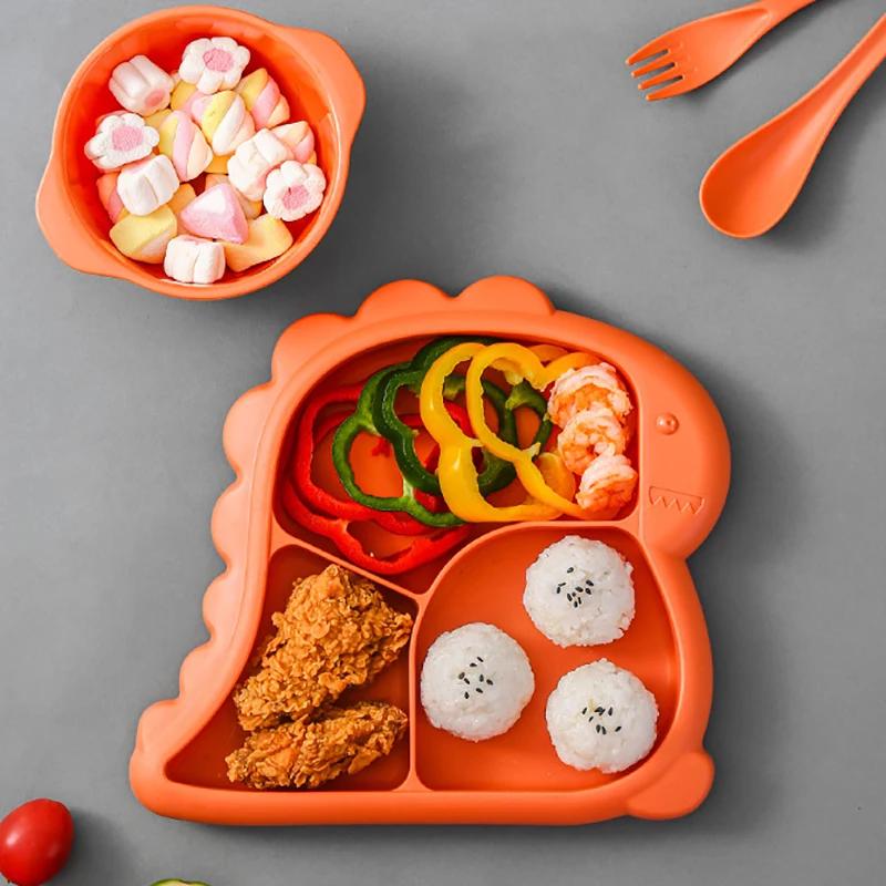 1set Baby Bowls Plates Spoons Forks Food Tableware Set Kid Dishes Dinosaur Food Feeding Bowl for Child Dinnerware Set Cute Plate