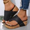Fashion Women's Vintage Brown Wedge Heel Sandals Summer Clip Toe Non Slip Beach Slippers Woman PU Leather Platform Roman Sandalias Mujer