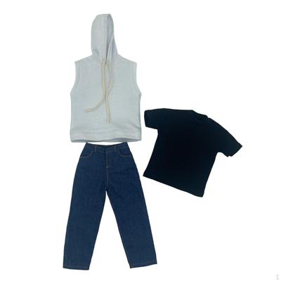 3 Pieces 1/6 Men Sleeveless Hoodie Pants Short Sleeve, Handmade Doll Clothes, Fashion Cloth Costume