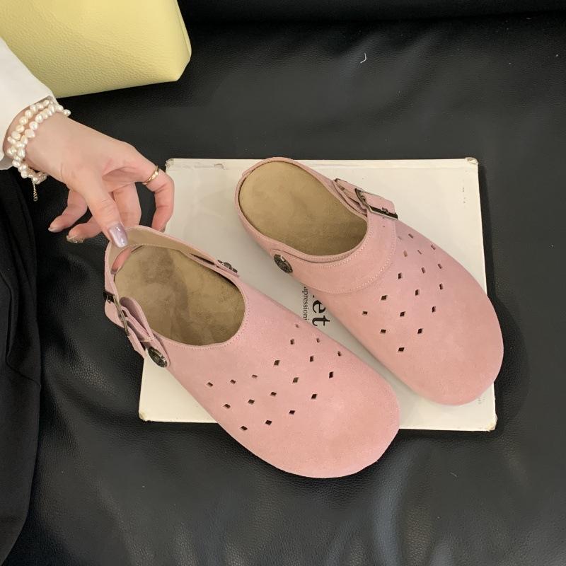 Retro Mori Hollow Breathable Bag Head Half Slippers Female Summer Wear a Pedal Thick Sole Ugly Cute Leather Birkenstocks