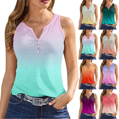 Damen Tank Top V-Ausschnitt Basic Farbverlauf Lässig Fließend Sommer Ärmellos Tief Seitlich Ausgeschnitten Tops Für Damen