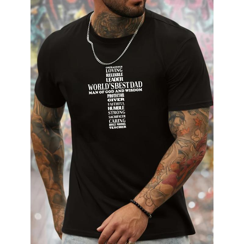 

European sizes World s Best Dad Graphic Tee, Casual & Comfy Short Sleeve Crew Neck T-Shirt for Men, Perfect Father s Day Gift 4XL чорний