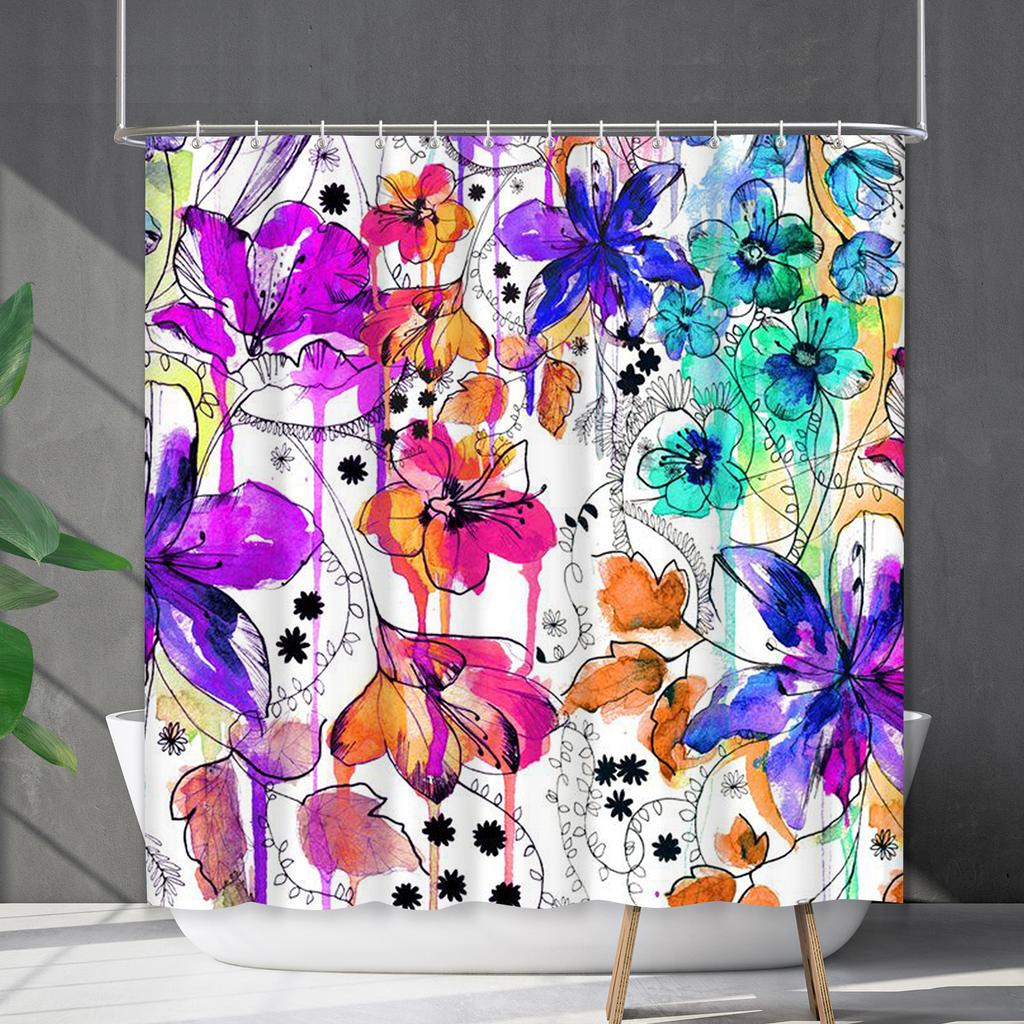 Shower Curtain Waterproof And Mildew-Proof 3D Digital Printing Plant Flower Plant Shower Curtain Bathroom Partition