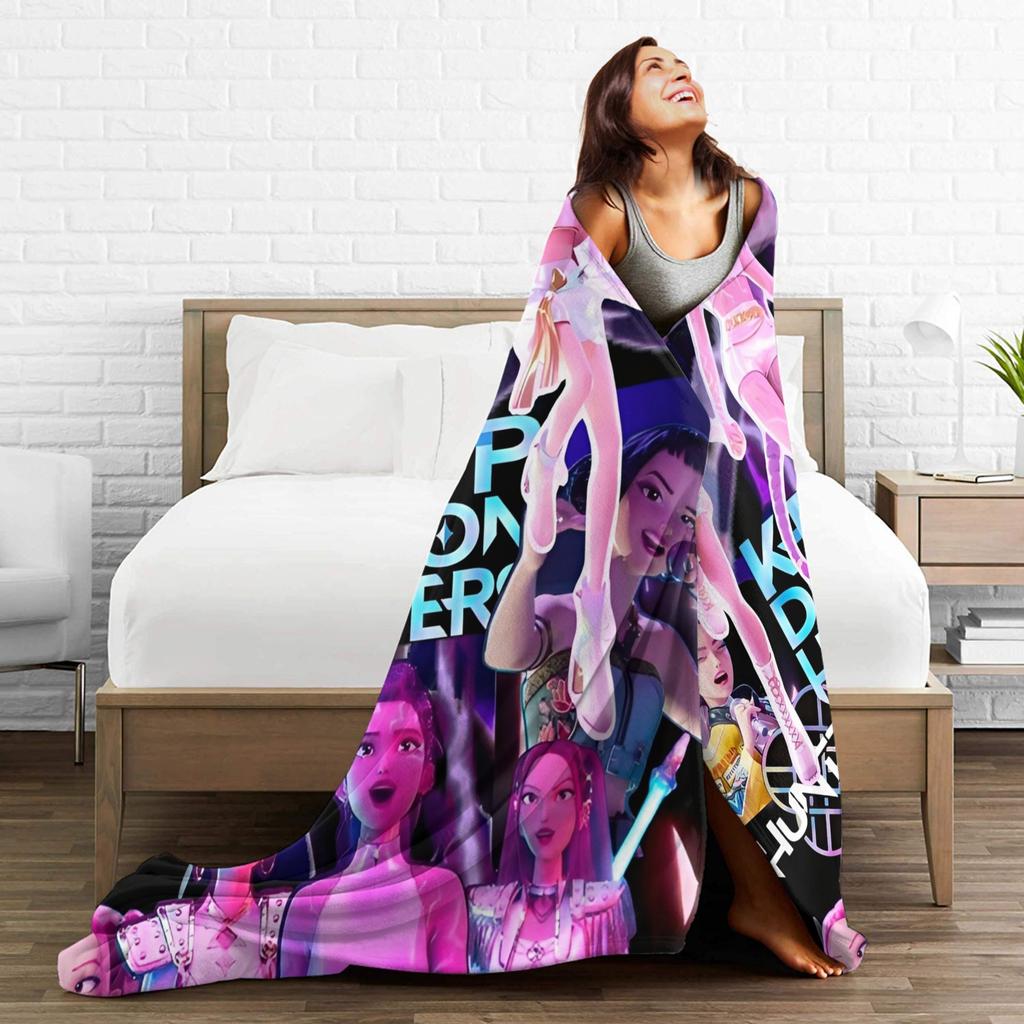 Kpop Demons Huntrix Hunters Flannel Blankets Rumi Mira Joey Creative Throw Blanket for Bedspread 125*100cm Rug Piece Soft