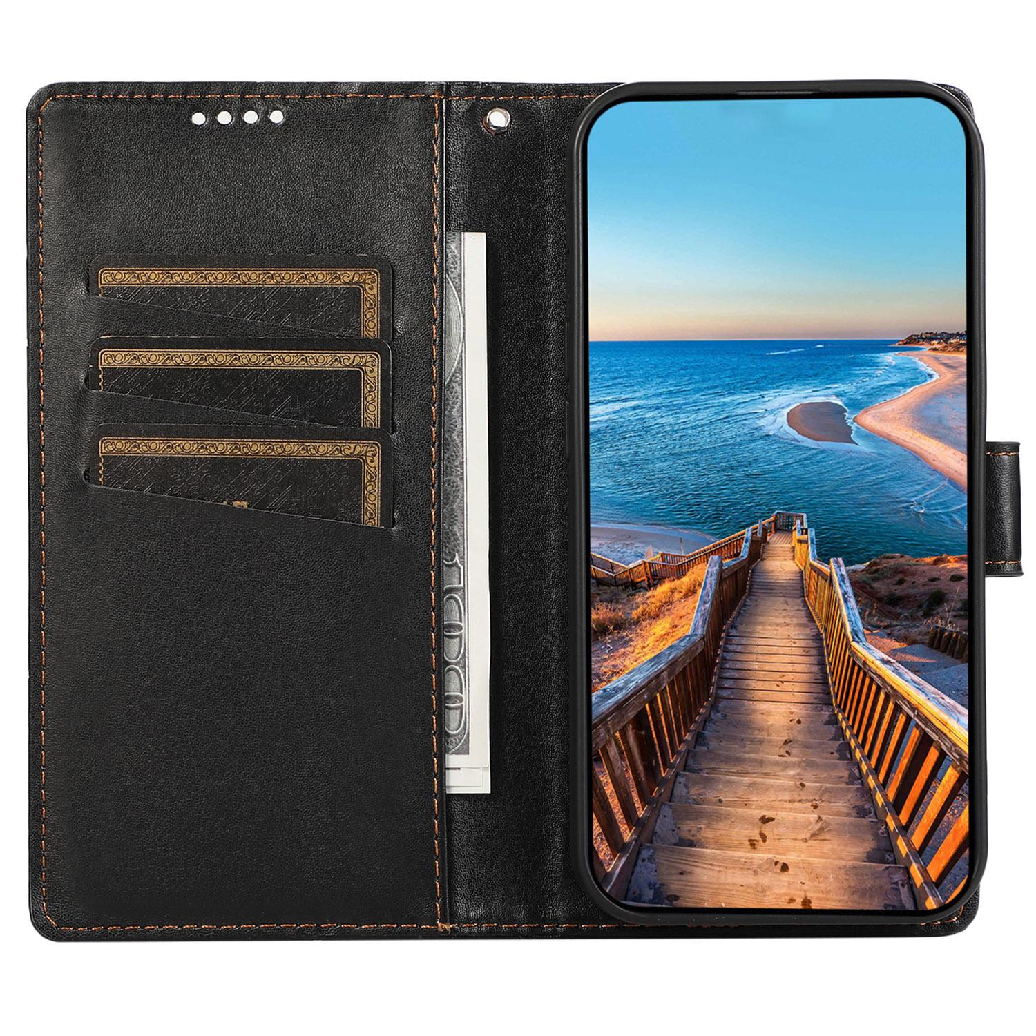 

DF-06 For Realme 12 Pro 5G/12 Pro+ 5G Wallet Case PU Leather Line Imprinted Flip Phone Cover Black