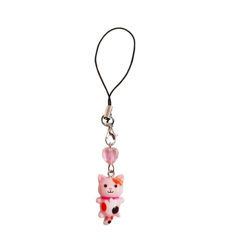 Cute Cat Pendant Phone Chain Strap Heart Charm Keychain Phone Lanyard Resin Keyring Bag Backpack Ornament Party Jewelry