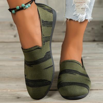 Nieuwe Modieuze Ronde Neus Platte Bodem Dames Schoenen met Lage Opening en Luie Pasvorm, Plus Eén Voet Casual Gebreide Enkele Schoenen